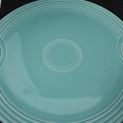Kitchen Lot: Fiesta Ware Turquoise Platter, 2 Fire King Milk Glass Plates