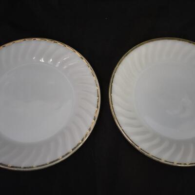 Kitchen Lot: Fiesta Ware Turquoise Platter, 2 Fire King Milk Glass Plates