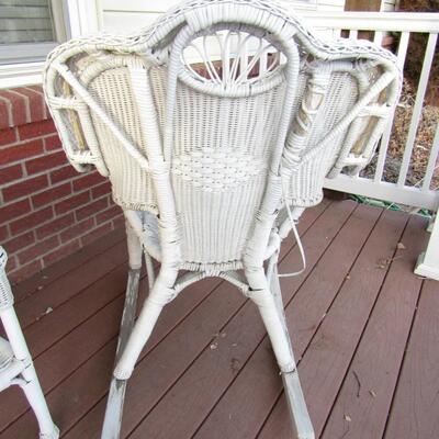 LOT 6  OUTDOOR WICKER ROCKER AND GLASS TOP SIDE TABLE