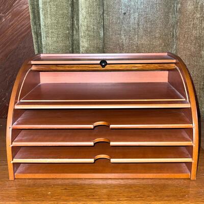 Lot 218 Wooden Roll Top Desk Top File w. Pull Out Shelves