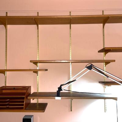 Lot 224 Vintage Floating Wall Shelving Brass Upright Brackets & Pine Board Shelves