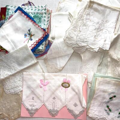 Lot 240 Vintage Handkerchiefs Ladies & Gents Linen Silk 30 + pcs