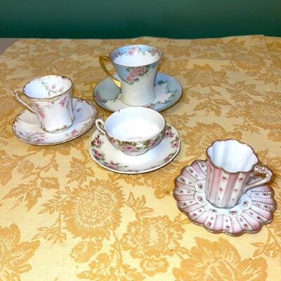 Lot 244 Fine Bone China 4 Teacups & Saucers Demitasse Haviland