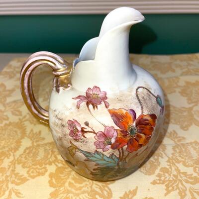 Lot 245 Antique China & Red Glass Souvenir Pieces 8" Pitcher Sauce Dish w/Ladle