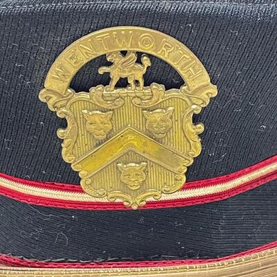 BLACK WOOL MILITARY CAP W/ UNIQUE WENTWORTH MILITARY ACADEMY PIN