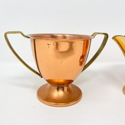 VINTAGE UNIVERSAL COPPER & BRASS SUGAR & CREAMER SET