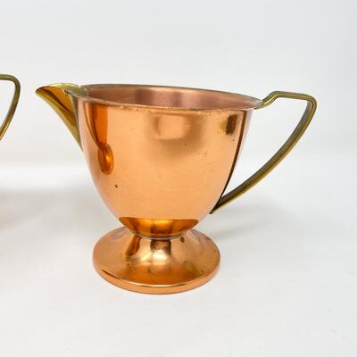 VINTAGE UNIVERSAL COPPER & BRASS SUGAR & CREAMER SET