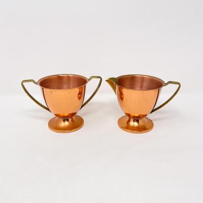 VINTAGE UNIVERSAL COPPER & BRASS SUGAR & CREAMER SET