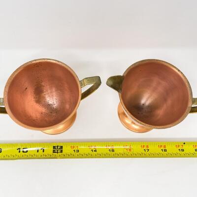 VINTAGE UNIVERSAL COPPER & BRASS SUGAR & CREAMER SET