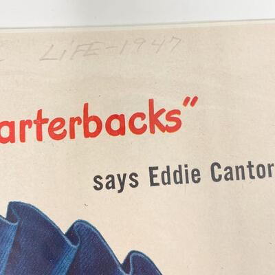 1947 PABST BLUE RIBBON BEER LIFE MAGAZINE ADVERTISEMENT - EDDIE CANTOR QUARTERBACK