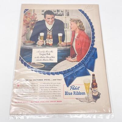 1948 PABST BLUE RIBBON BEER ADVERTISEMENT- GREGORY PECK