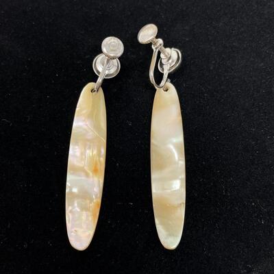VINTAGE IRIDESCENT STONE DANGLE EARRINGS - SCREW-ON
