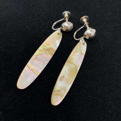 VINTAGE IRIDESCENT STONE DANGLE EARRINGS - SCREW-ON