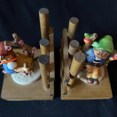 Vintage Hummel Bookends - Apple Tree Girl and Boy on Wood Base
