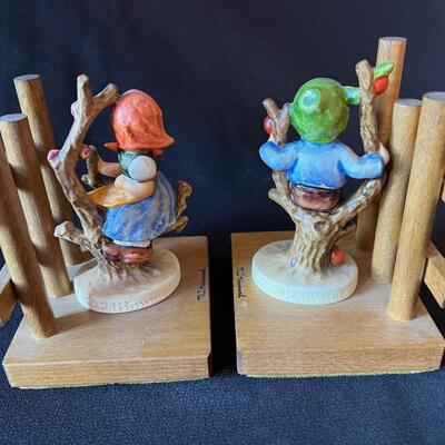 Vintage Hummel Bookends - Apple Tree Girl and Boy on Wood Base