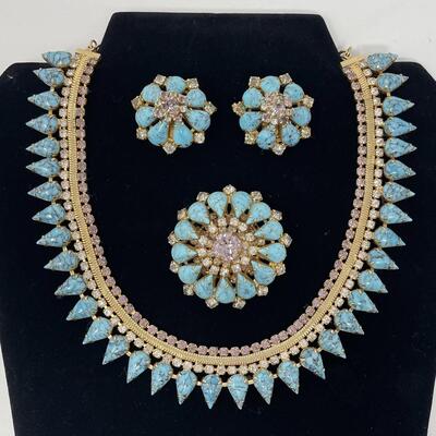 VINTAGE HOBÃ‰ TURQUOISE & GOLD JEWELRY - 4 PC SET