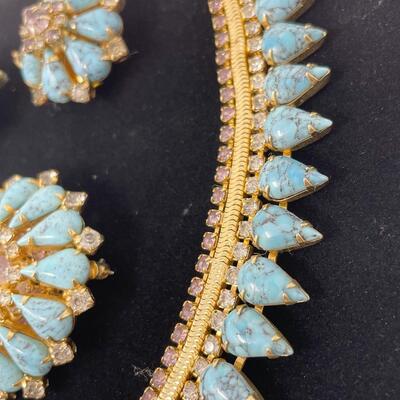 VINTAGE HOBÃ‰ TURQUOISE & GOLD JEWELRY - 4 PC SET