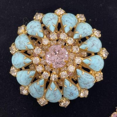 VINTAGE HOBÃ‰ TURQUOISE & GOLD JEWELRY - 4 PC SET