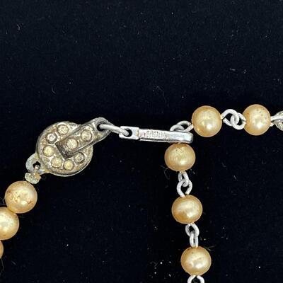 VINTAGE JAPAN PEARL? NECKLACE W/ RHINESTONES