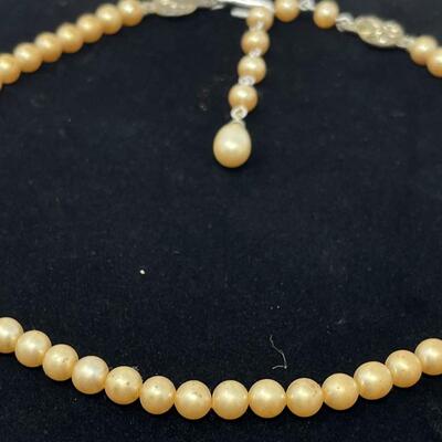 VINTAGE JAPAN PEARL? NECKLACE W/ RHINESTONES