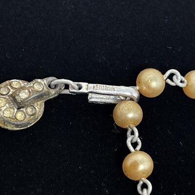 VINTAGE JAPAN PEARL? NECKLACE W/ RHINESTONES