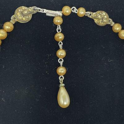 VINTAGE JAPAN PEARL? NECKLACE W/ RHINESTONES