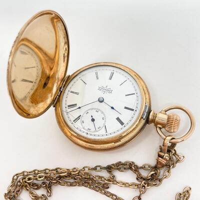 VINTAGE ELGIN GOLD TONED POCKET WATCH - MONOGRAMMED