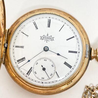 VINTAGE ELGIN GOLD TONED POCKET WATCH - MONOGRAMMED