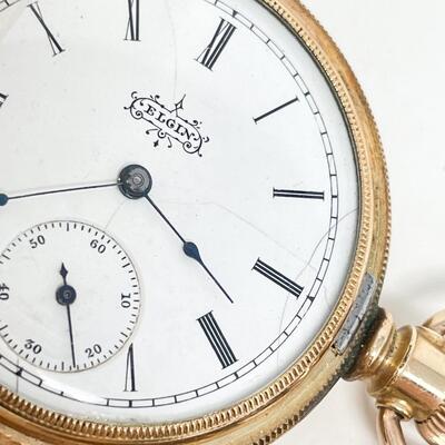 VINTAGE ELGIN GOLD TONED POCKET WATCH - MONOGRAMMED