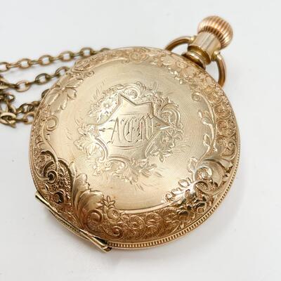 VINTAGE ELGIN GOLD TONED POCKET WATCH - MONOGRAMMED