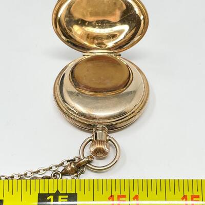VINTAGE ELGIN GOLD TONED POCKET WATCH - MONOGRAMMED