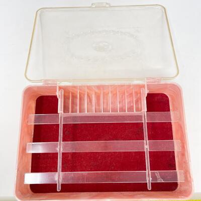 VINTAGE HOMMER PINK MARBLED PLASTIC SEWING BOX