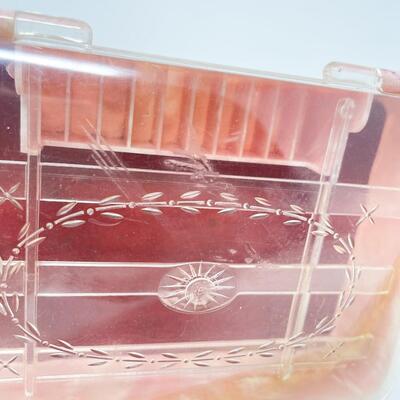 VINTAGE HOMMER PINK MARBLED PLASTIC SEWING BOX