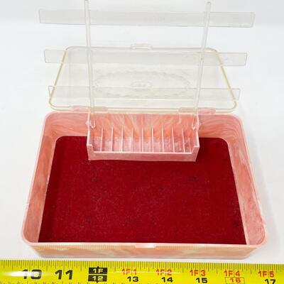 VINTAGE HOMMER PINK MARBLED PLASTIC SEWING BOX