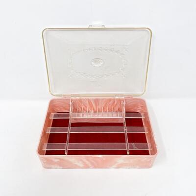 VINTAGE HOMMER PINK MARBLED PLASTIC SEWING BOX
