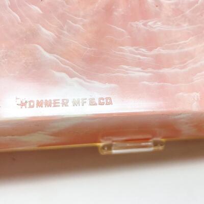 VINTAGE HOMMER PINK MARBLED PLASTIC SEWING BOX