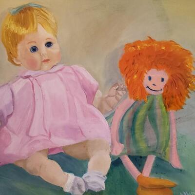 Vintage thrift store painting of dolls