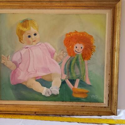 Vintage thrift store painting of dolls