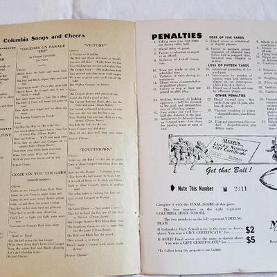 1949 Columbia High School vs Montclair Football Game Program
