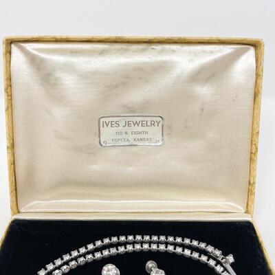 VINTAGE RHINESTONE & SILVER TONED NECKLACE & EARRING SET