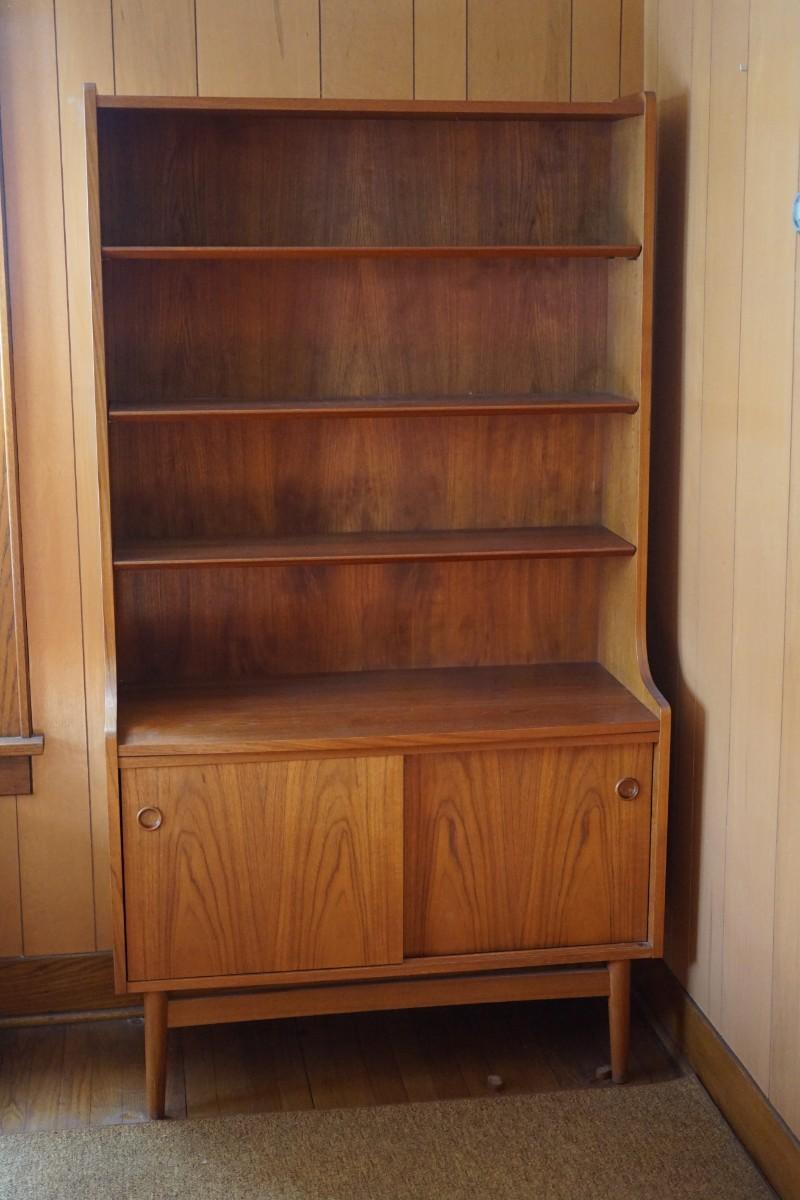DANISH MODERN TEAK OPEN BOOKCASE WITH DOORS BELOW BRANDE MOBELFABRIK