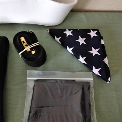 LOT 23 NEW NAVY SAILOR CAP, PANTS, BELT, AND MORE