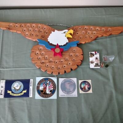 LOT 26 WOODEN EAGLE COIN DISPLAY AND MORE