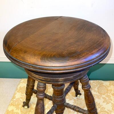 Lot 264 Antique Piano Stool Adjustable Ball & Claw Feet 14" Seat