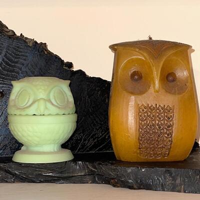 Lot 270 Owls Group Large Ceramic by Roselane Hallmark Candle Green Avon Votive