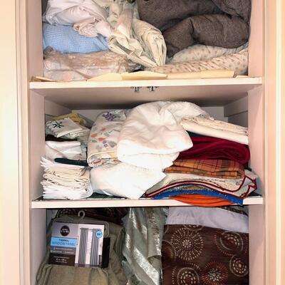 Lot 275 Cupboard Full Linens Towels Curtain Sets Bedding Table Cloths Etc.
