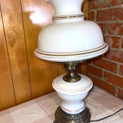 Lot 281 Early American Electric Table Lamp Milk Glass - Faux Oil Lamp