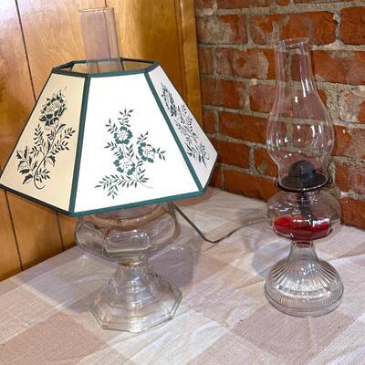 Lot 282 Pair (2) Vintage Kerosene Lamps 1 Has been Electrified With Paper Shade