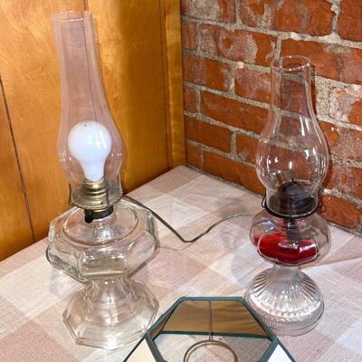 Lot 282 Pair (2) Vintage Kerosene Lamps 1 Has been Electrified With Paper Shade