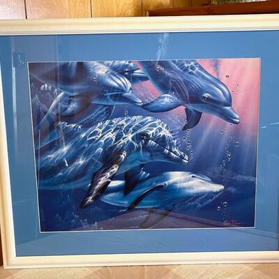 Lot 286 Framed Litho Dolphins Signed 29x25